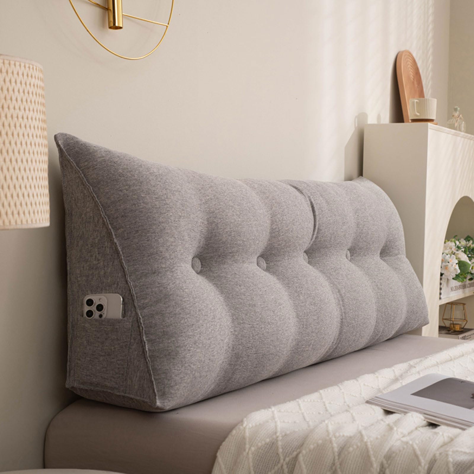 Headboard Wedge Pillow Large Triangular Bed Backrest Pillow, Twin Full Queen King Size Back Support Cushion Daybed Reading Pillows Lumbar Positioning Bolster with Removable Cover(100x50x20cm,Gray2)