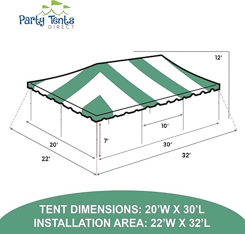 Miniatura 3 de Party Tents Direct Tienda de campaña de 20 x 30 pies para fin de semana (verdeblanco) con bolsa de almacenamiento, tiendas de campaña para fiestas,