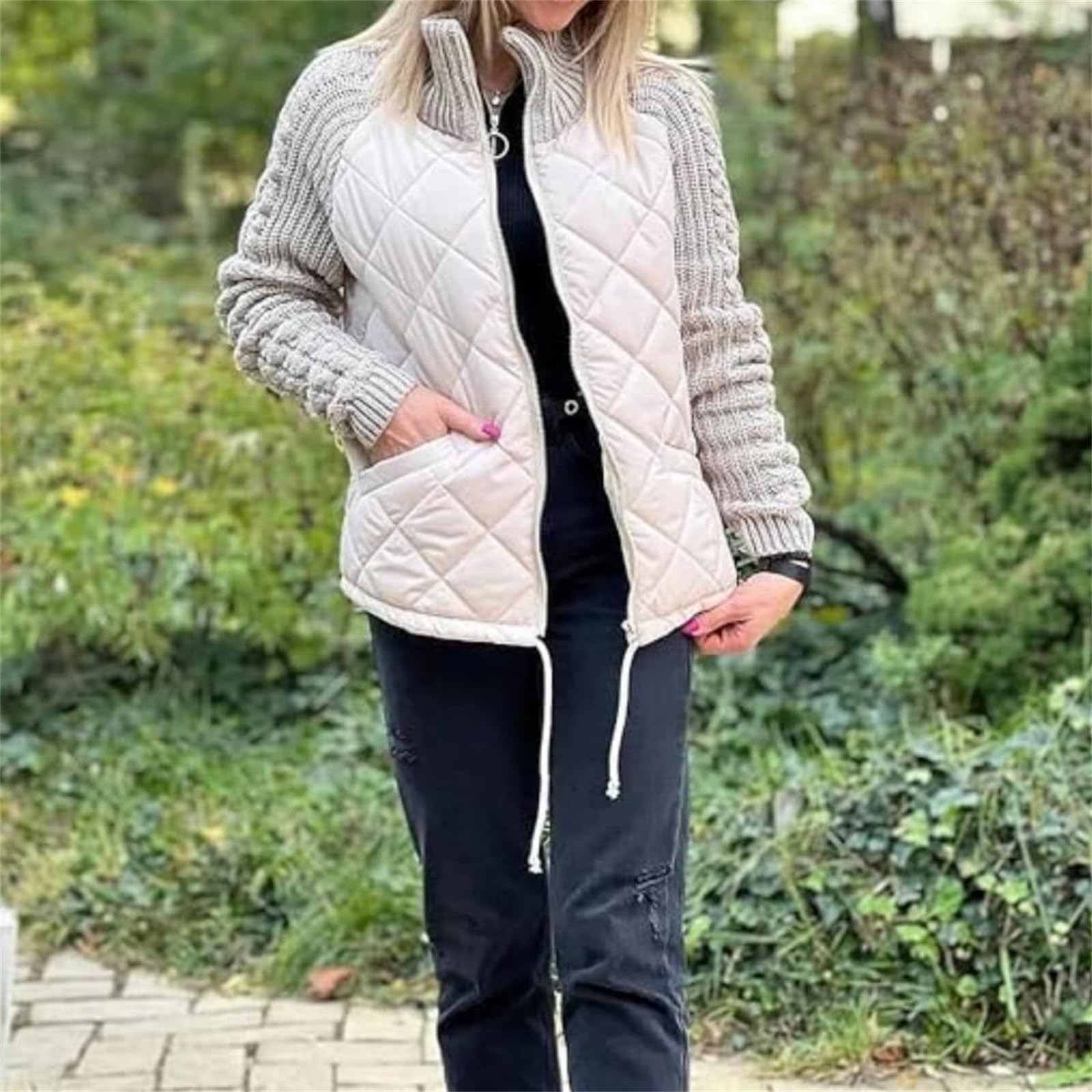 Piumino da donna in maglia patchwork, giacche trapuntate da donna, 2024 piumino corto invernale da donna