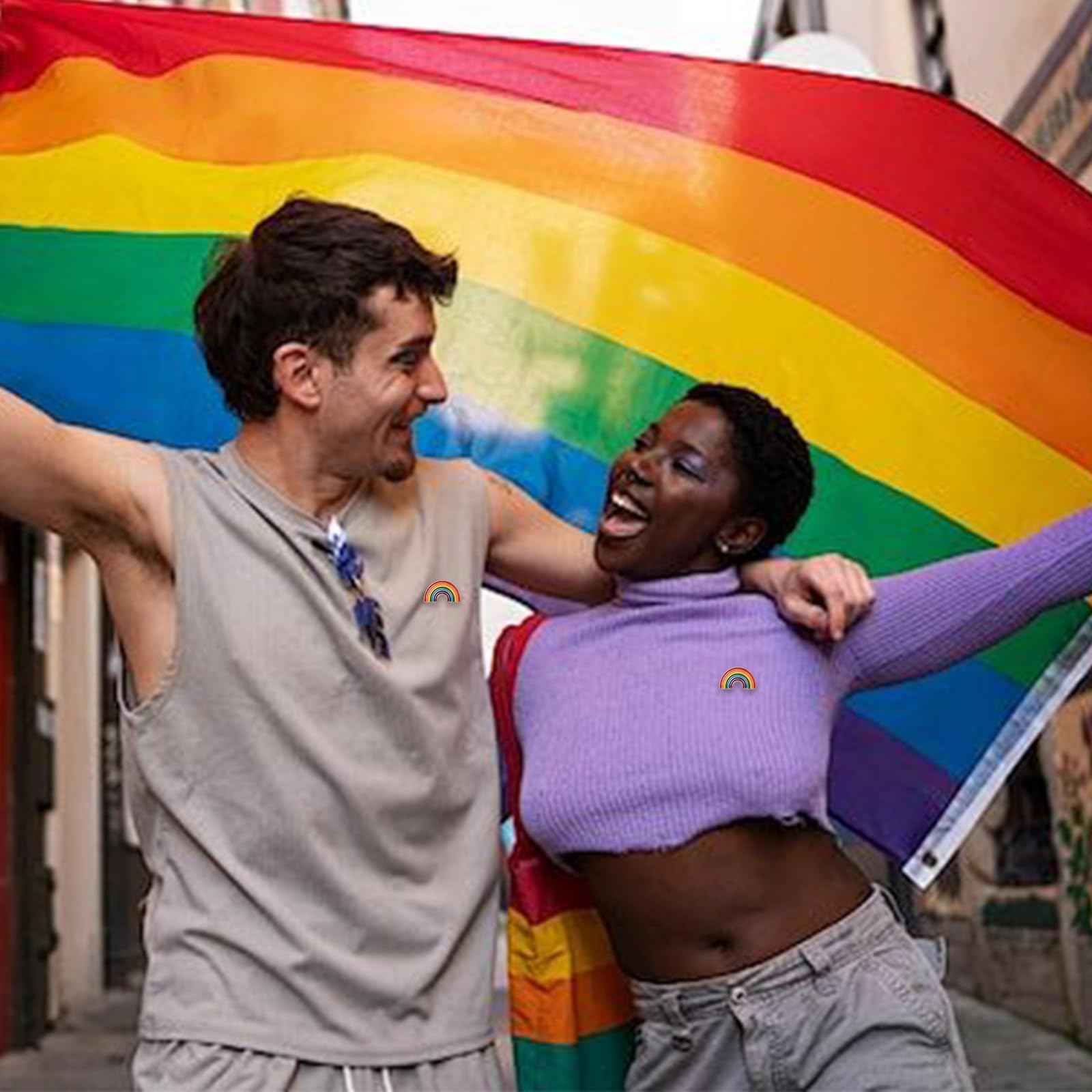 WANDIC Spille con nastro arcobaleno, spille smaltate LGBT Pride arcobaleno gay pride in metallo per abbigliamento zaino decorazione