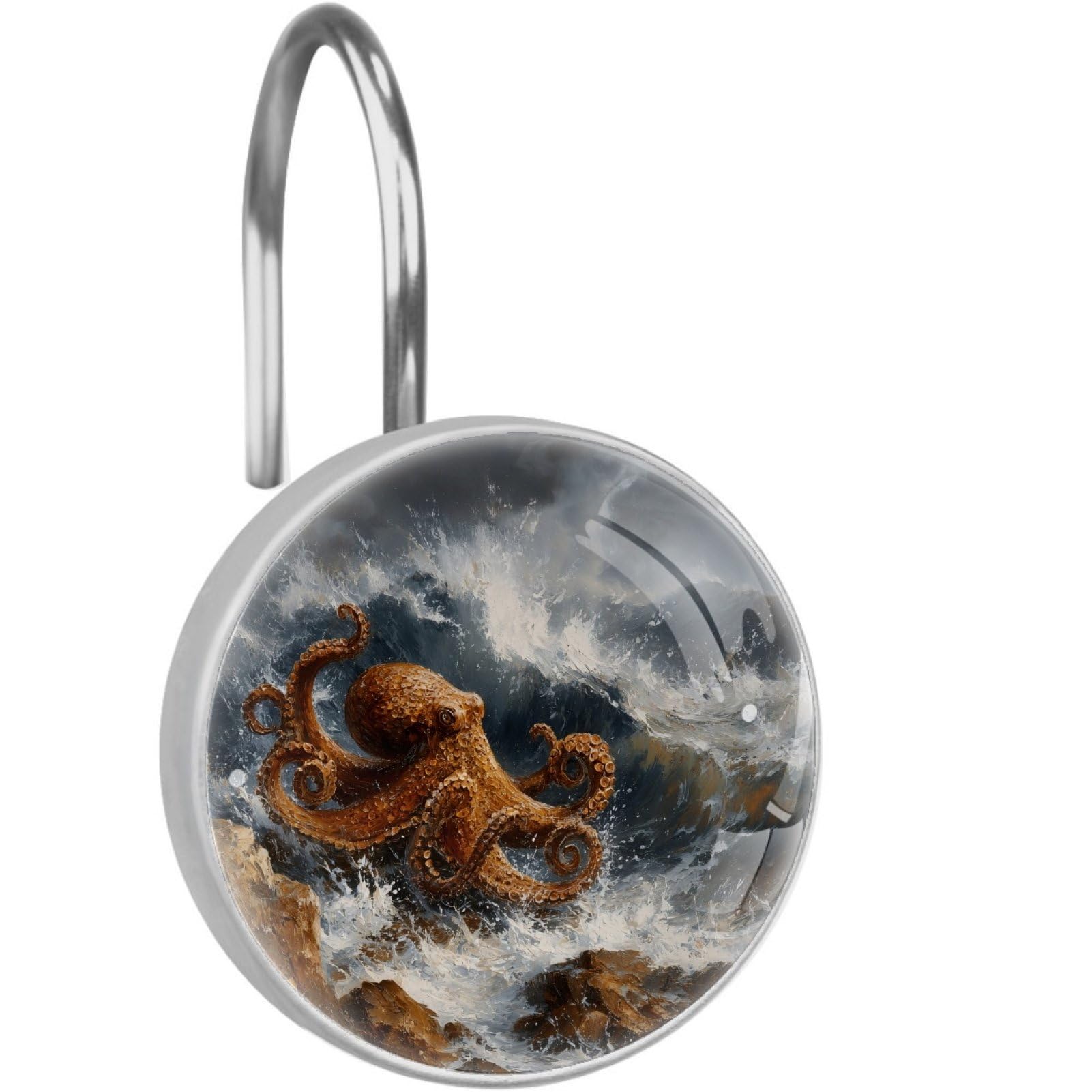 VAPOKF Decorative Shower Curtain Hooks, Octopus Waves Rustproof Stainless Steel Shower Curtain Rings for Bathroom, Shower Curtain Hangers for Shower Rod, 12 Pack