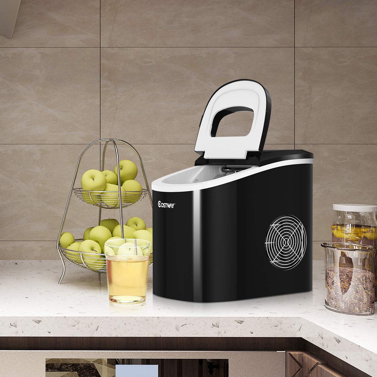 COSTWAY Countertop Ice Maker, 26lbs/24h Portable And Compact Ice Maker Machine, Ice Cubes Ready In 6 Mins, Electric High Efficiency Small Ice Maker With Ice Scoop For Home Kitchen Office, Black on Fridge.com - View 2