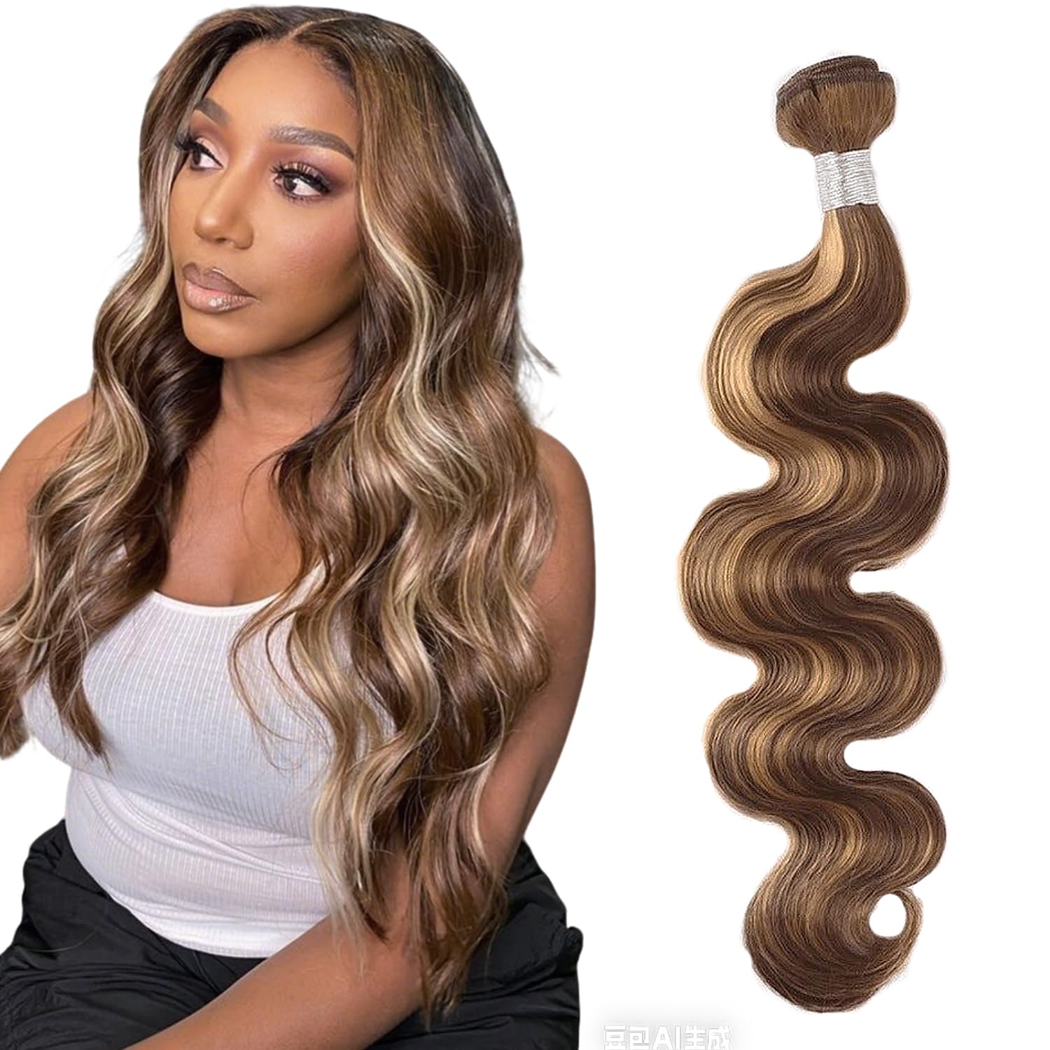 Bundles Human Hair Body Wave 24 Inch P4/27 Highlight Real Human Hair Bundles 11A Unprocessed Brazilian Virgin Quick Weave Extensions for Black Women Bundles Human Hair