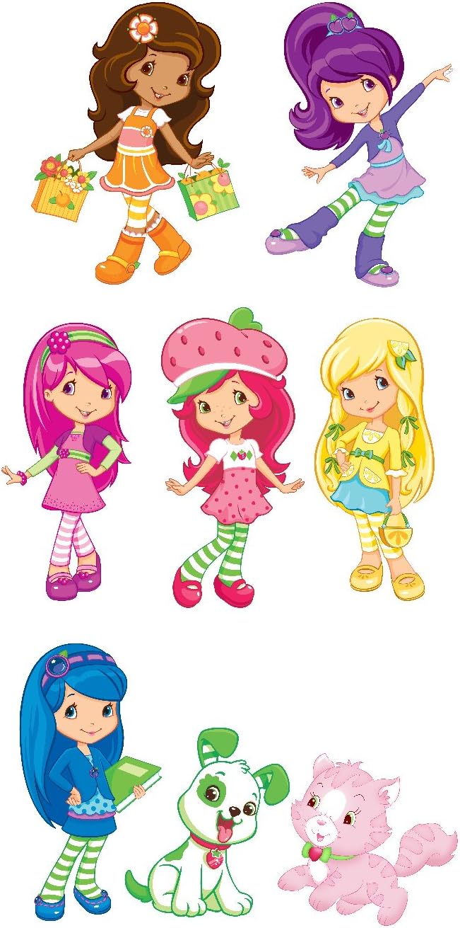 Strawberry Shortcake Set of 6 Characters Removable Wall Stickers with Free Custard the Cat and Pupcake