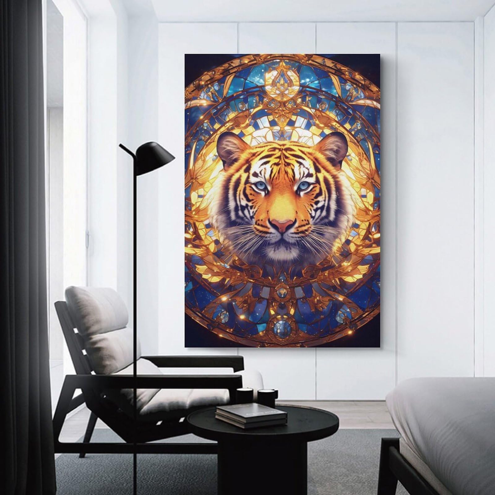 Junmoney Tiger Stained Glass Mandala Canvas Wall Decor, 24x36inch(60x90cm), for Office, Study Or Home Workspace, Wall Art That Adds Style to Work Areas
