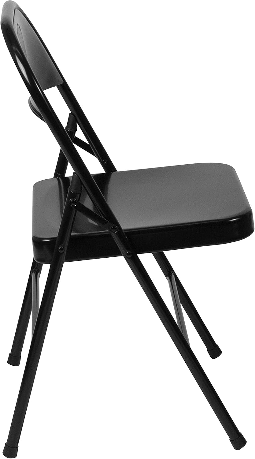 EMMA + OLIVER 4 Pack Double Braced Black Metal Folding Chair