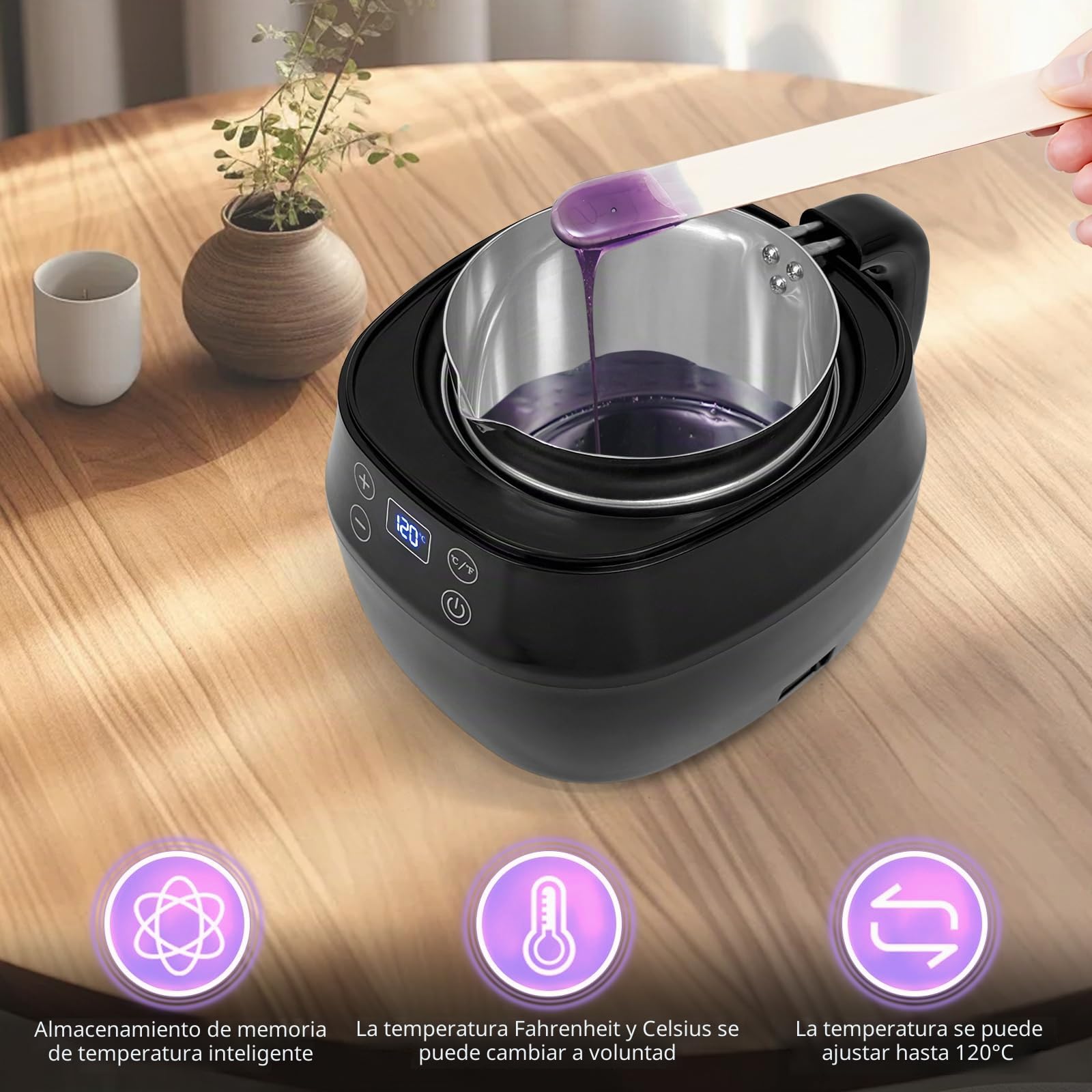 JAOGAUS Olla Eléctrica para Fundir Cera, 1 Litro, Temperatura Ajustable, Kit para Hacer Velas para Principiantes, Dispositivo para Centrar la Mecha y Cuchara de Silicona Incluidos