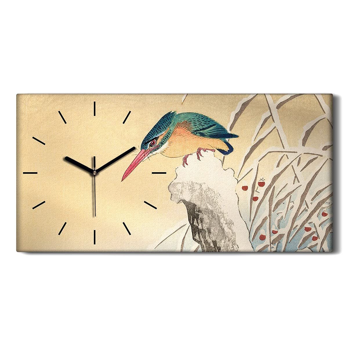 Horloge sur Toile 60x30cm Art Mural Image Décoration Salon Chambre Oiseaux