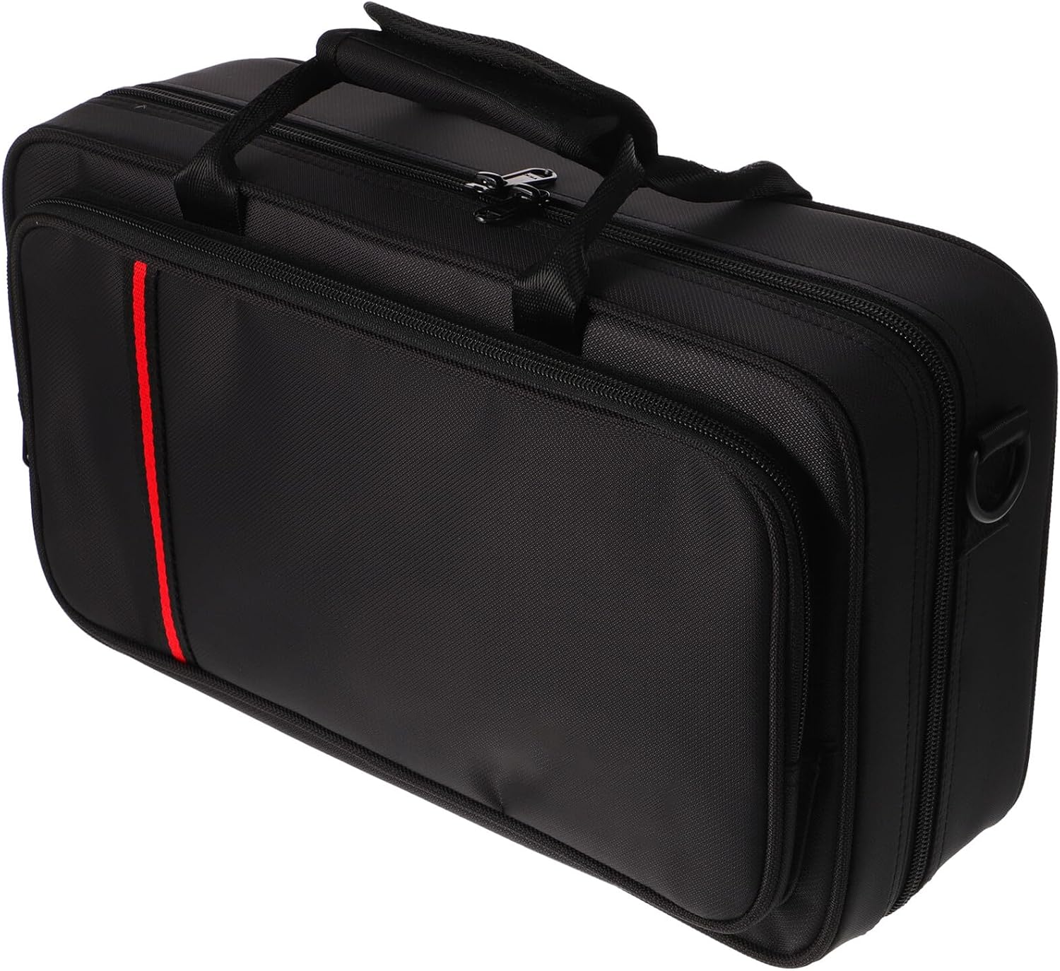 TOYANDONA Portable Black Leather Clarinet Case Bag with Zipper Pressure-resistant Clarinet Storage Pouch for Wind Instrument Suitable for Travel and Performance