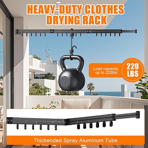 Miniatura 5 de Ahorro de espacio para lavandería negro montado en la pared (trípado)  Solo se proporcionan herramientas de instalación de punzón  Retráctil,