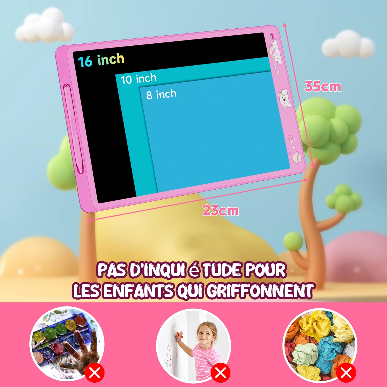 16 Pouces Tablette d'écriture pour Enfants, Electight Tablette de Dessin LCD Tableau, avec Fonction de Verrouillage D'effacement, Cadeau Surprise pour Filles Garçons de 2-8 Ans, Rose - 5