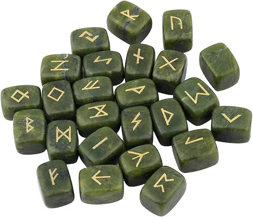 Miniatura 2 de rockcloud Juego de piedras de runa de jade verde con letras grabadas para cristales de Wicca, curación de chakras, reiki