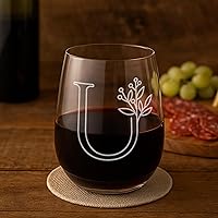 Vista 19 de On The Rox Drinks Regalos con monograma para mujeres y hombres – Letra A-Z inicial grabada monograma sin tallo, copa de vino – Regalos de vino