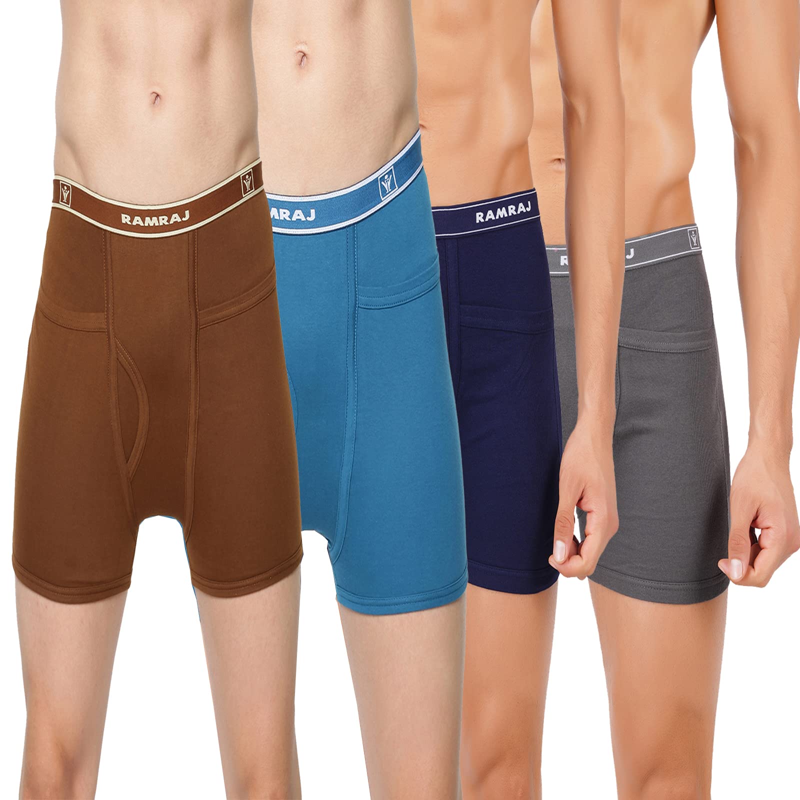 ramraj cotton RAMRAJ Pack of 4 Men's Cotton Trunks – Multicolor, Outer Elastic Waistband with Double Side Pockets-picture-13