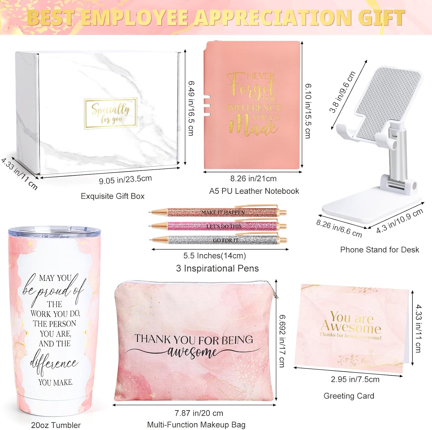 Employee Appreciation Gifts, Appreciation Gifts for Coworkers, 8 Pcs Christmas Gift for Employees Coworkers Teacher Staff Principal Nurse, Cool Thank You Gifts Baskets w/ Tumbler Notebook (Pink) - Image 2