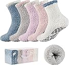 Bulinlulu Fuzzy Socks With Grips for Women 5-Pairs Non Slip Sleep Warm Fluffy Slipper Socks Mother's Day Gifts for women