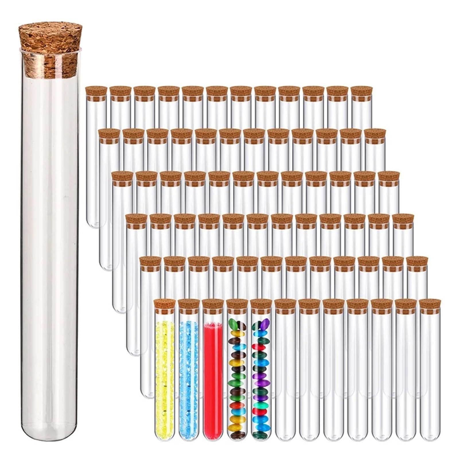 MENGKE 100 provette in plastica trasparente con tappo in sughero, 15x100 mm, 10 ml, piccole bottiglie in plastica con tappo in sughero