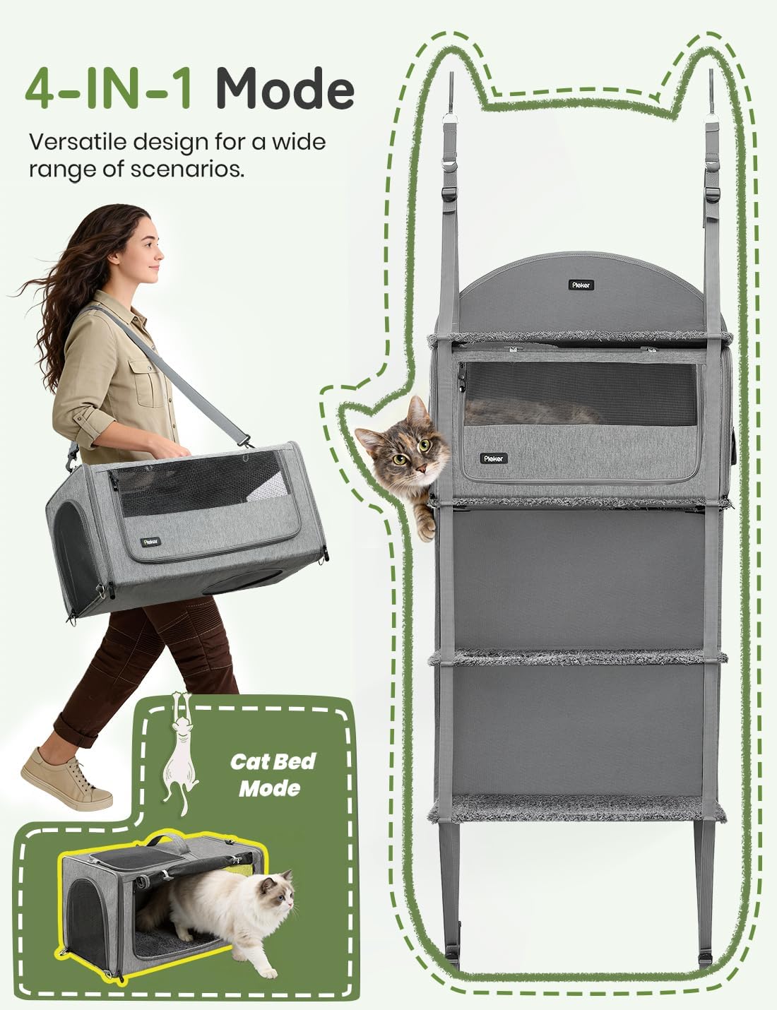 Pet Carrier for Small/Medium Cats Up to 22lbs, 4 in 1 Multi-Level Door Hanging Cat Tree Tower Condo for Indoor Cats, Collapsible and Tool-Free Assembly, Fits Doors <86in H