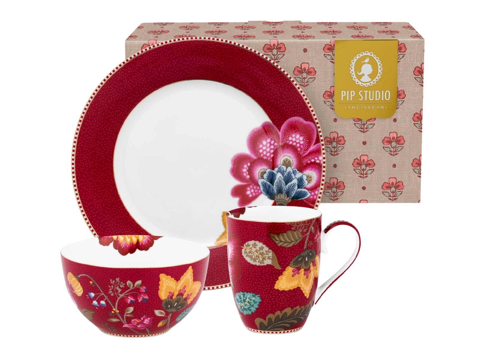 Pip Studio Blooming Tales Fantasy Dark Red Frühstücksset Set3