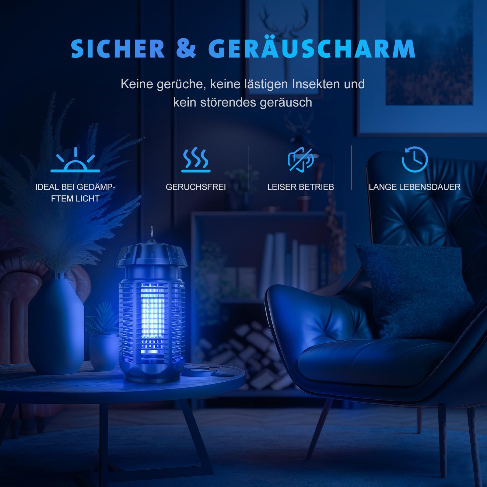 Insektenvernichter Elektrisch, 20 W UV-Lampe Stark Elektrischer Insektenfalle Mückenlampe,Elektrische Mückenfalle Mückenlampe für Garten Innen und Aussen, Wasserdicht