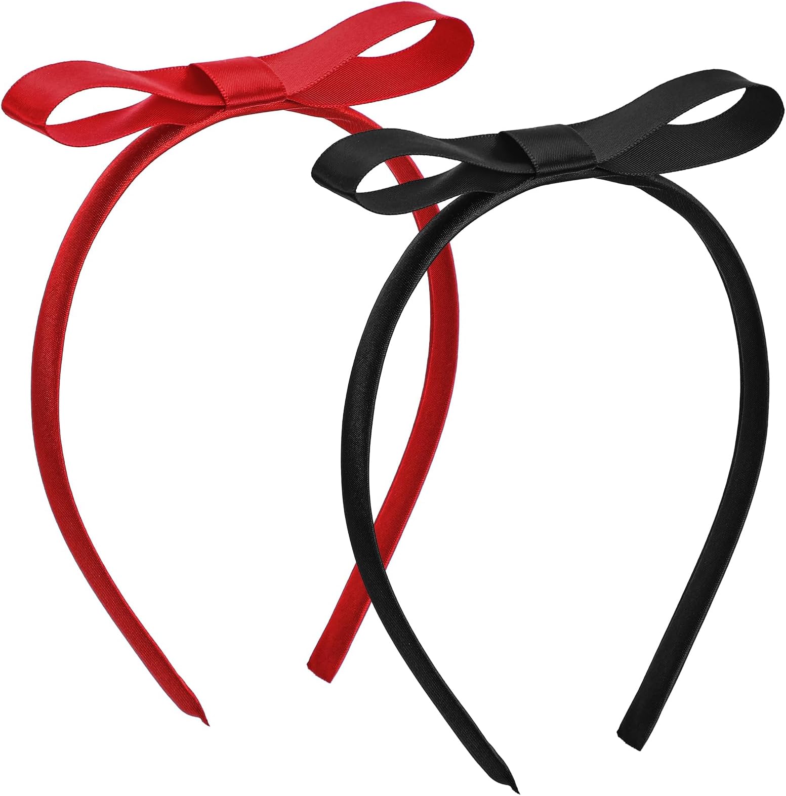 2PCS Satin Bow Headbands, Red Bow Headbands Thin Hair Bows Red Black Bows Headband Thin Headband Matilda Costume for Birthday Halloween Christmas Costume Party Cosplay Hair Accessories