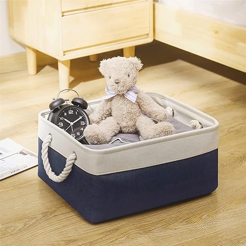 Miniatura 7 de Vinssin Cesta de almacenamiento grande, cesta azul plegable con asas, contenedores de tela de lona para regalo, organización, armarios, estantes,