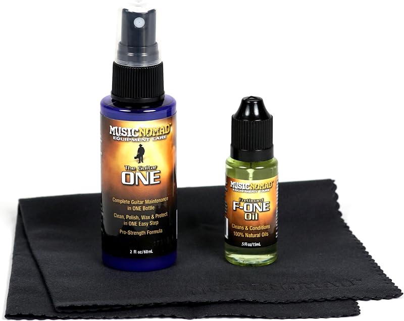 MusicNomad Premium Cuidado de la guitarra 3 piezas. Kit (MN140) | Incluye Guitar ONE, aceite F-ONE y un paño de microfibra para limpiar acabados brillantes y diapasones sin terminar.