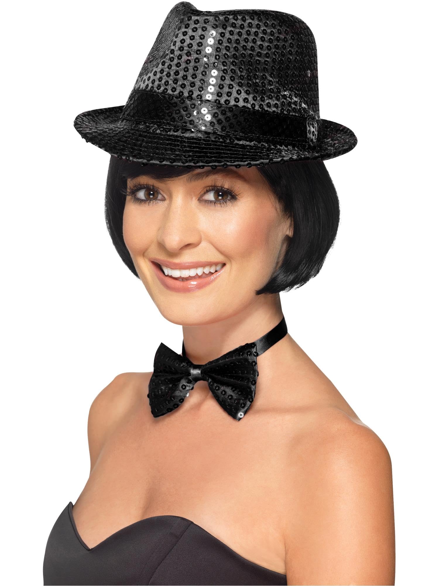 Smiffys Sequin Trilby Hat, Black , Funny Fancy Dress, Comedy Dress Up Hats