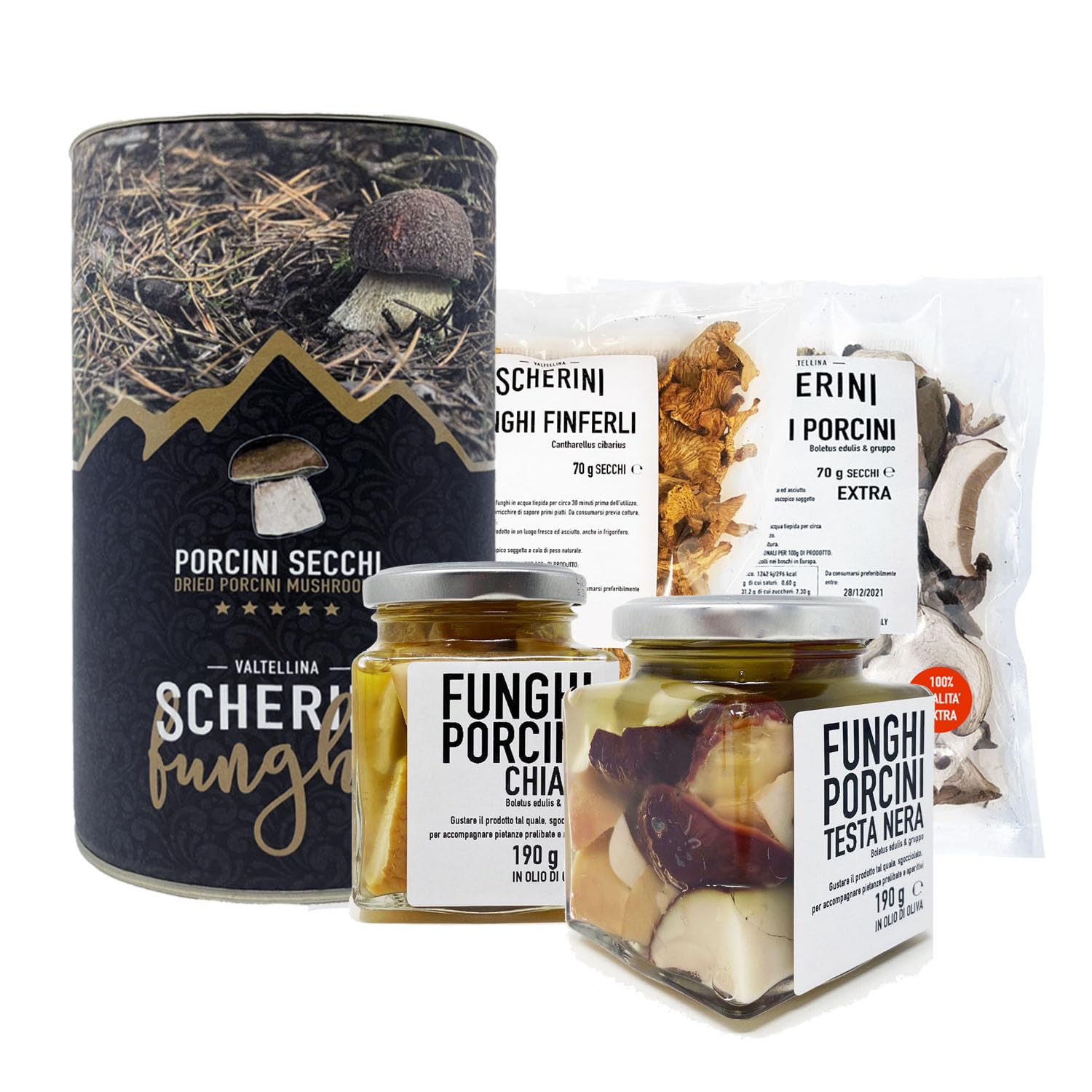 Scherini Valtellina - CONFEZIONE REGALO FUNGHI SECCHI E SOTT'OLIO