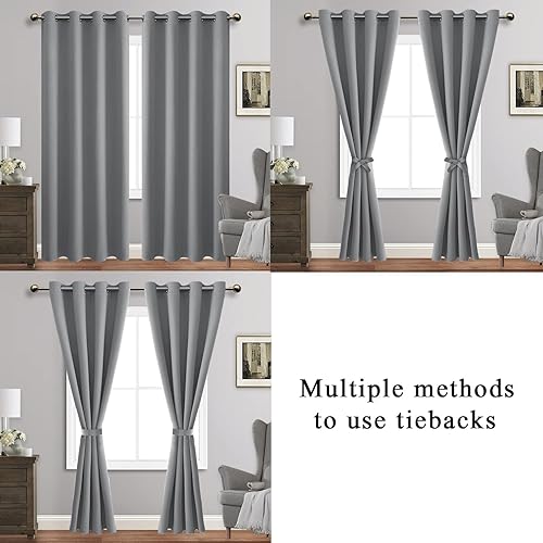 Miniatura 5 de JIUZHEN Cortinas opacas de aislamiento térmico y acústico con alzapaños, de color gris claro, bloquean la luz, reducen el ruido, con ojales para la