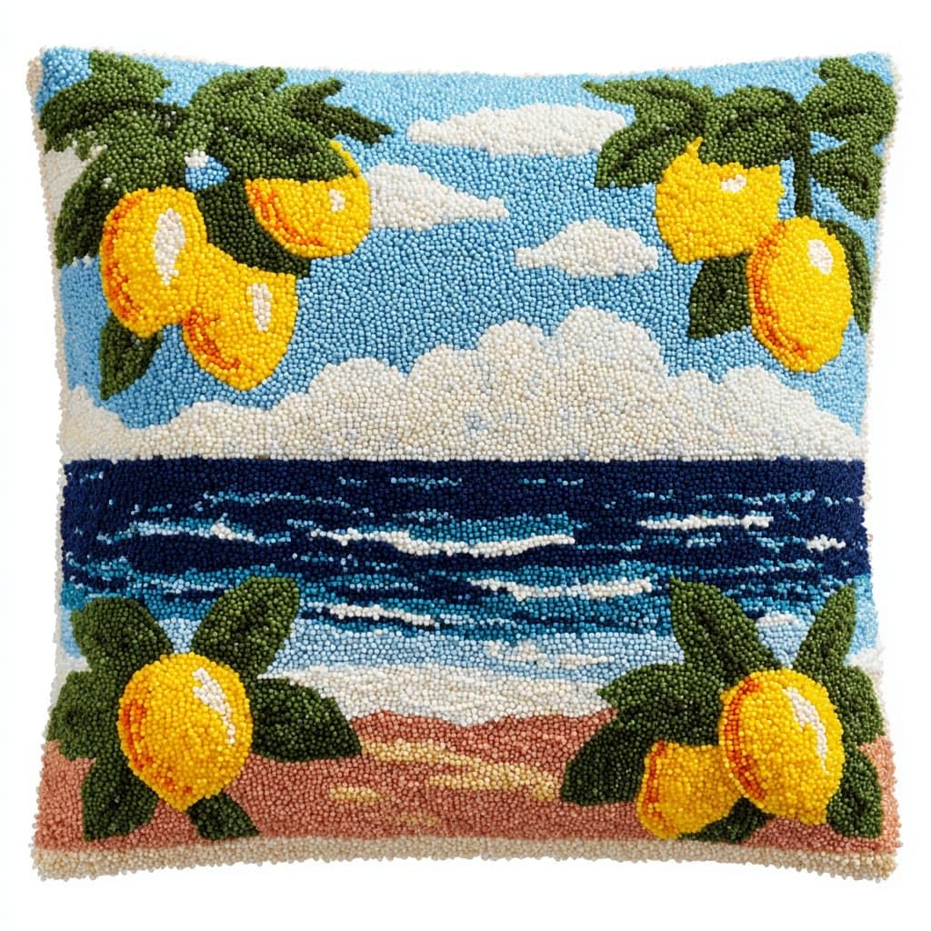 Wallustrioaw Latch Hook Cushions-F Latch Hook Pillowcase Embroidery Kit,Ocean And Lemon
