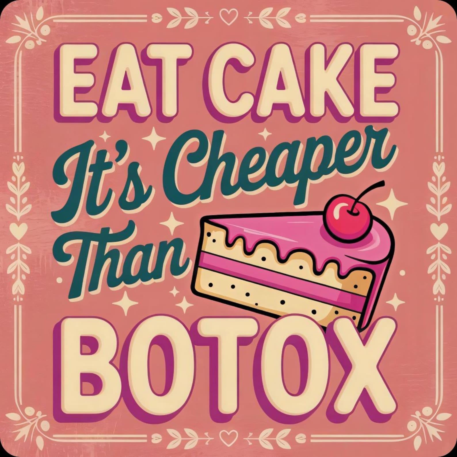 Half A Donkey Multicolor Eat Cake, Its Cheaper Than Botox Funny/Sarcastic Coaster
