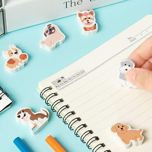 Miniatura 5 de ANGOLIO 60 piezas Borradores de animales para niños - Lindas gomas de perro para lápices, recompensas de aula, mini mascotas de escritorio 3D para