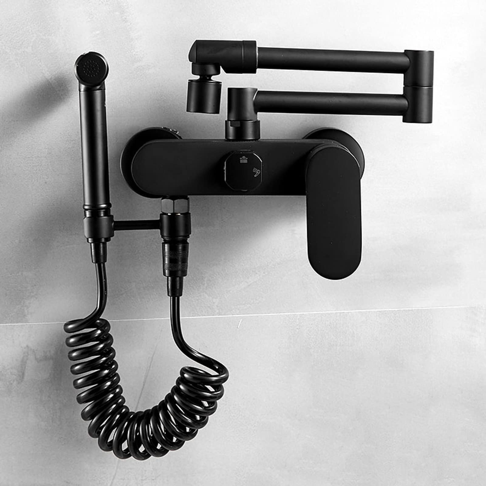 ZYCHSJXA Wall Mount Kitchen Faucet Telescoping Gun Brass Swivel Folding Faucets Black