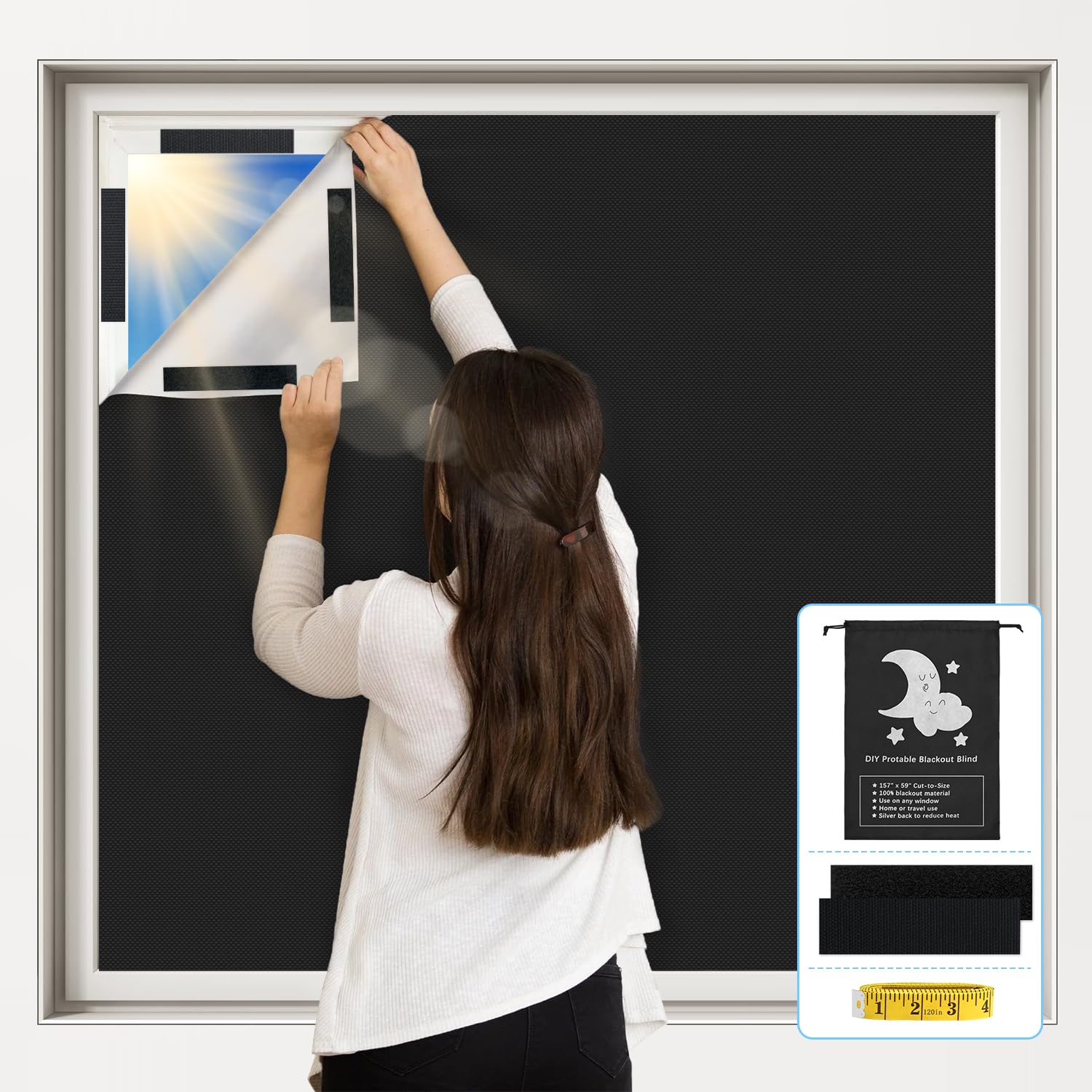 Vanten Portable Blackout Curtains, 157" x 59" Blackout Shades Cut to Size to Fit Any Window, Black Out Curtains Easy to Stick On, Ideal for Temporary Blackout Shades for Baby Nursery, Bedroom, Travel