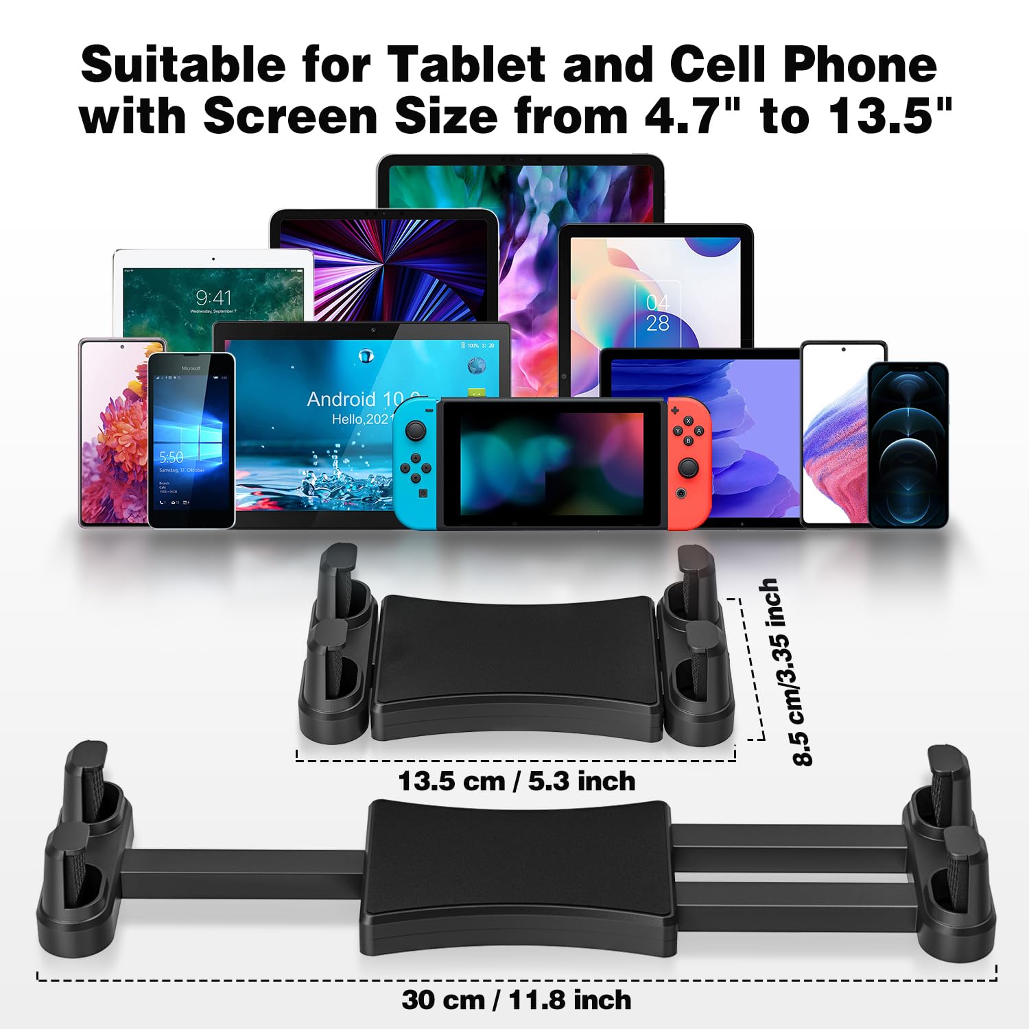 Supporto Tablet Auto, Supporto Tablet Muro per iPad/iPad Mini iPhone, Tutti Smartphone e Tablet da 4,7-13,5 Pollici, Regolabile Porta da Parete per Tablet per Auto, Camion, Muro, Scrivania