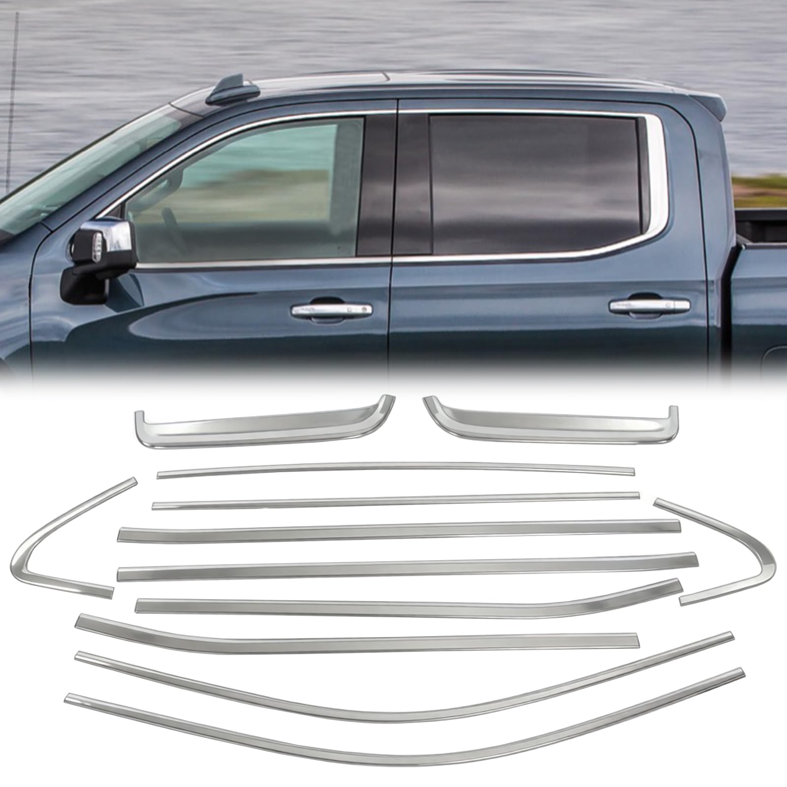 Photo 1 of Chrome Window Trim for Chevy Silverado GMC Sierra 1500 Crew Cab 2019-2026