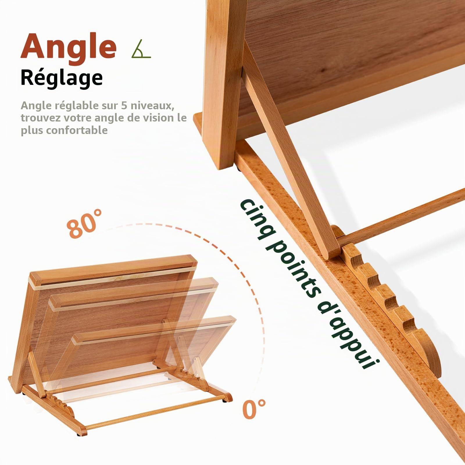 DJAR Table à Dessin en Bois, Chevalet de Table et Planche à Croquis 47 x 36 cm, Support de Dessin à Angle Réglable à 5 Positions pour Artistes