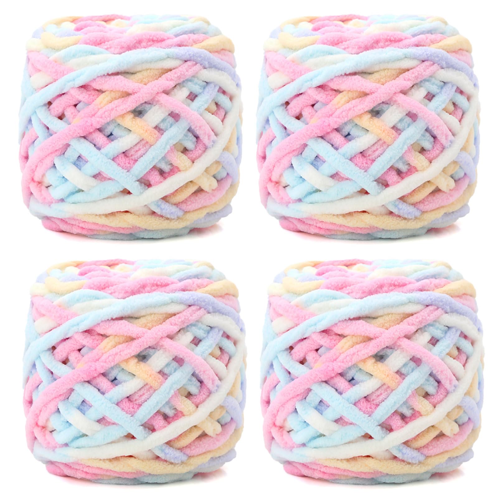 YushengTai Chunky Wool, 4 x 100 Fluffy Yarn 7-8mm, Chunky Yarn for Hand Knitting, Suitable for Knitting Hats, Scarves, Sweaters, Shoes (Cotton Candy)