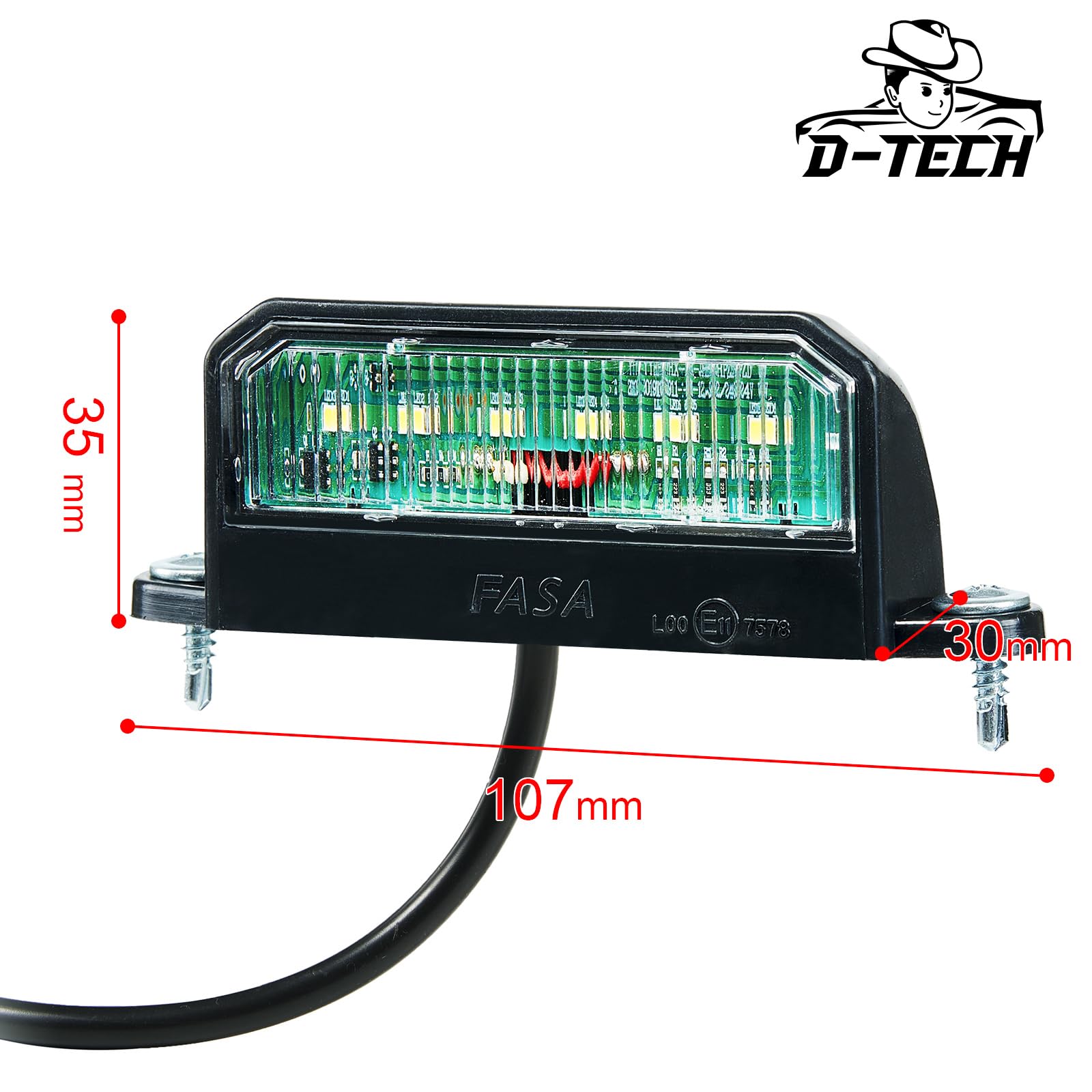 D-TECH 2 Piezas Luz de Matrícula LED remolque, pilotos de Matrícula Trasera LED Luz de Placa de Matrícula 12V 24V Impermeable para Remolque, Camión,Luces matrícula caravana homologada