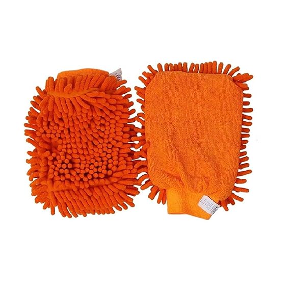 Wiremon Microfiber Hand Gloves Duster for Home, Office, Kitchen, Windows, Vehicle/Car, Bike, Two-Wheeler Cleaning & Washing Purpose (2 PCS Single Sided, Large, Big Chenille Mitt Glove)