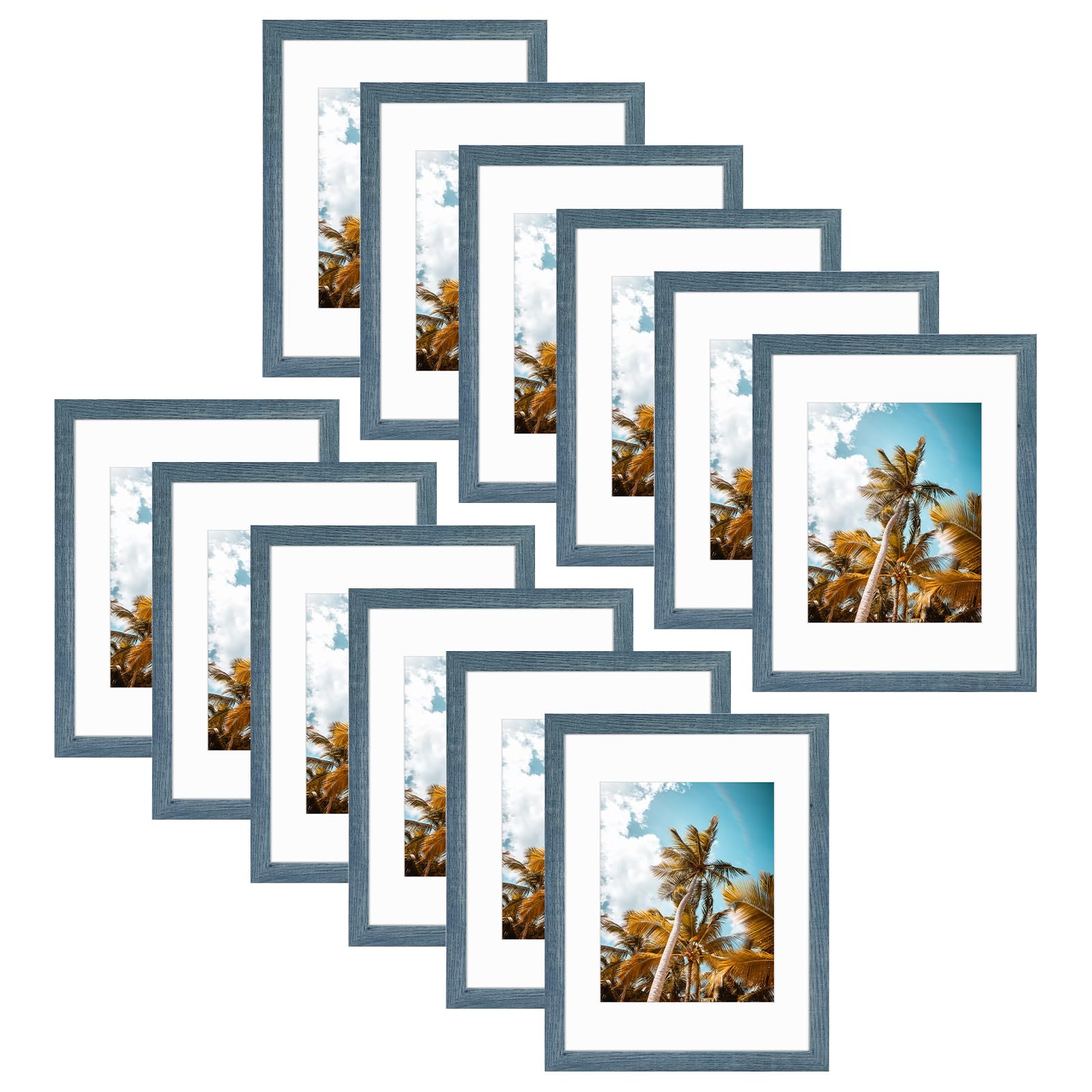 Frametory 12 Pack 11x14 Blue Picture Frame with Real Glass Mat for 8x10
