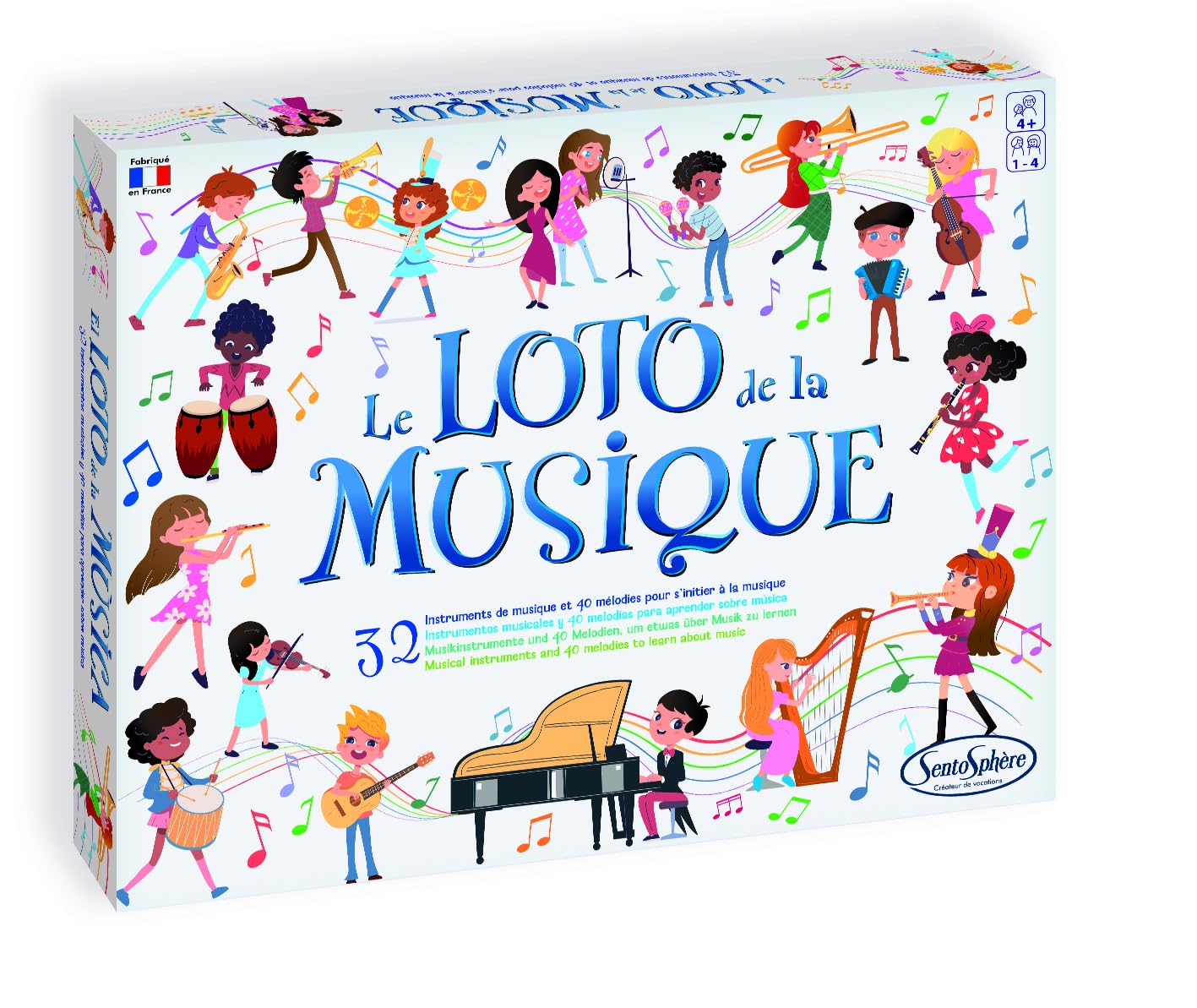 Sentosphère- Le Loto de la Musique - Jeu Sensoriel - Un boîtier de 32 Instruments pour découvrir/enrichir sa Culture Musicale - A partir de 4 Ans - Fabriqué en France - 1012