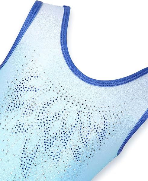 Gogokids, Completo da ginnastica bambina composto da tre pezzi, body senza maniche, pantaloncini e fascia per capelli, tuta danza classica scintillante, con design a colori sfumati, dai 3 ai 12 anni - 3
