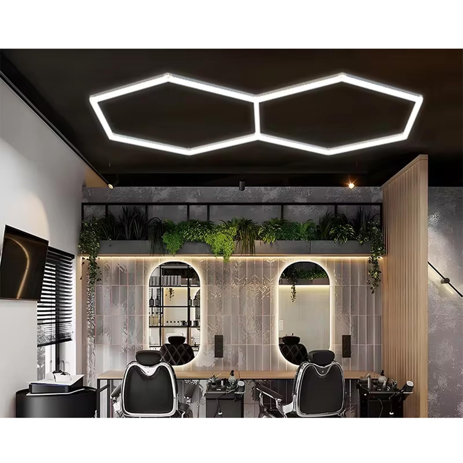 Plafonnier Hexagonal en nid d'abeille 128 W 6 500 K 3 lumières LED hexagonales pour garages, gymnases, sous-sols, entrepôts, ateliers de détail Automobile