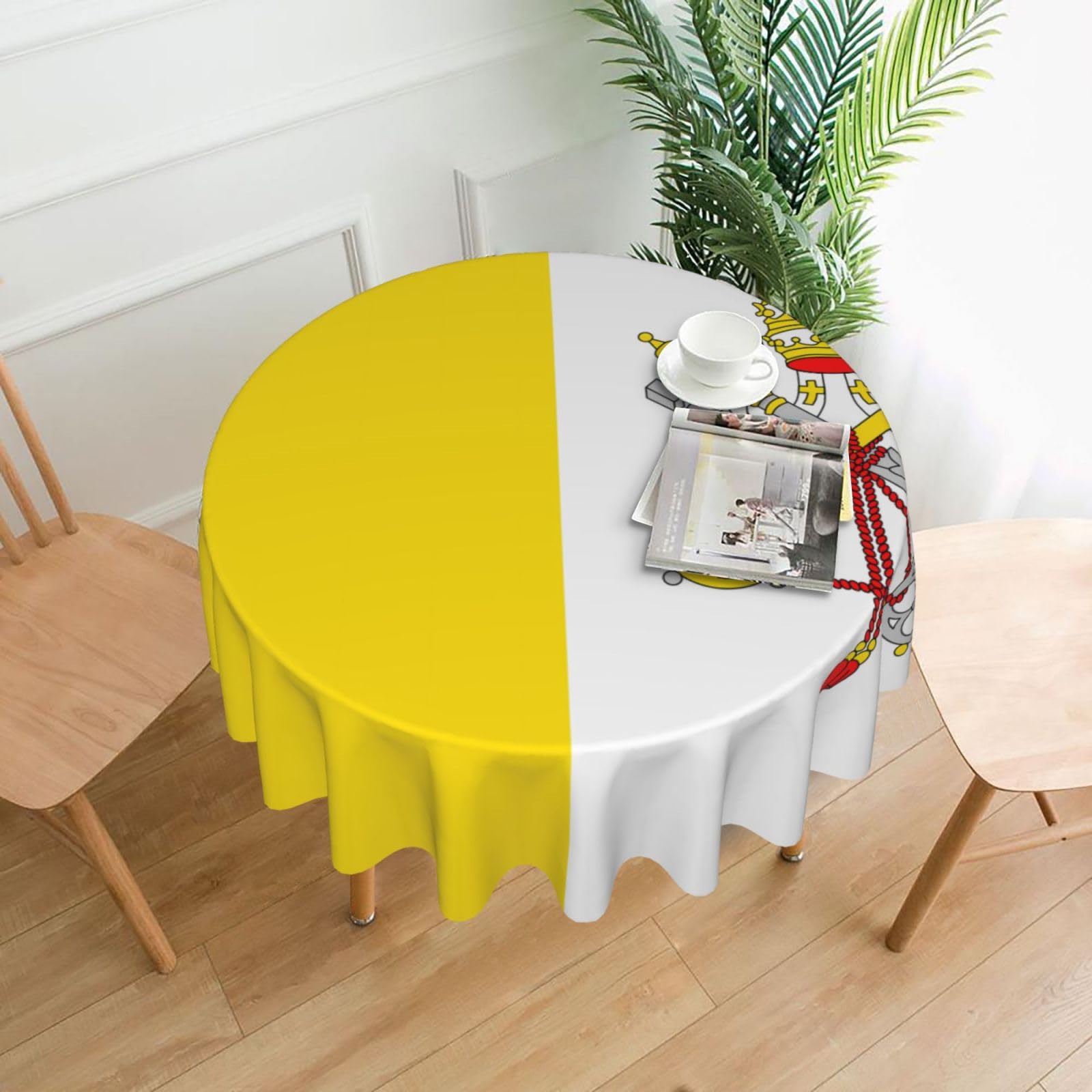 HLBSDM Vatican Flag Printed Practical Round Tablecloth, Durable, Suitable for Home, Restaurant, Hotel, Gathering, and Decorative Table Covers