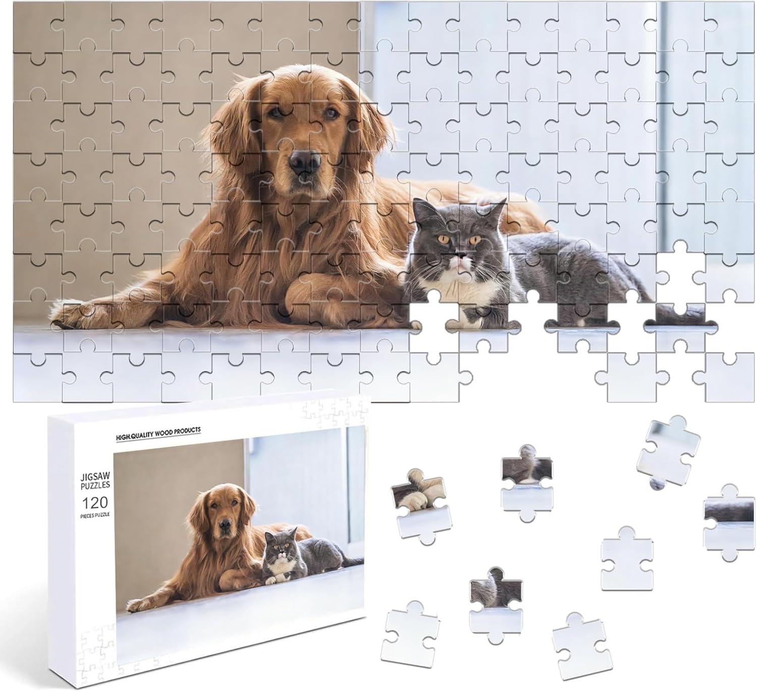 FodyZou Custom Photo Puzzles 120/300/500/1000/1314 Pieces, Personalized Jigsaw Puzzles from Your Pictures for Adults & Kids, Customized Wedding Gift from Photo (1314-vertical)