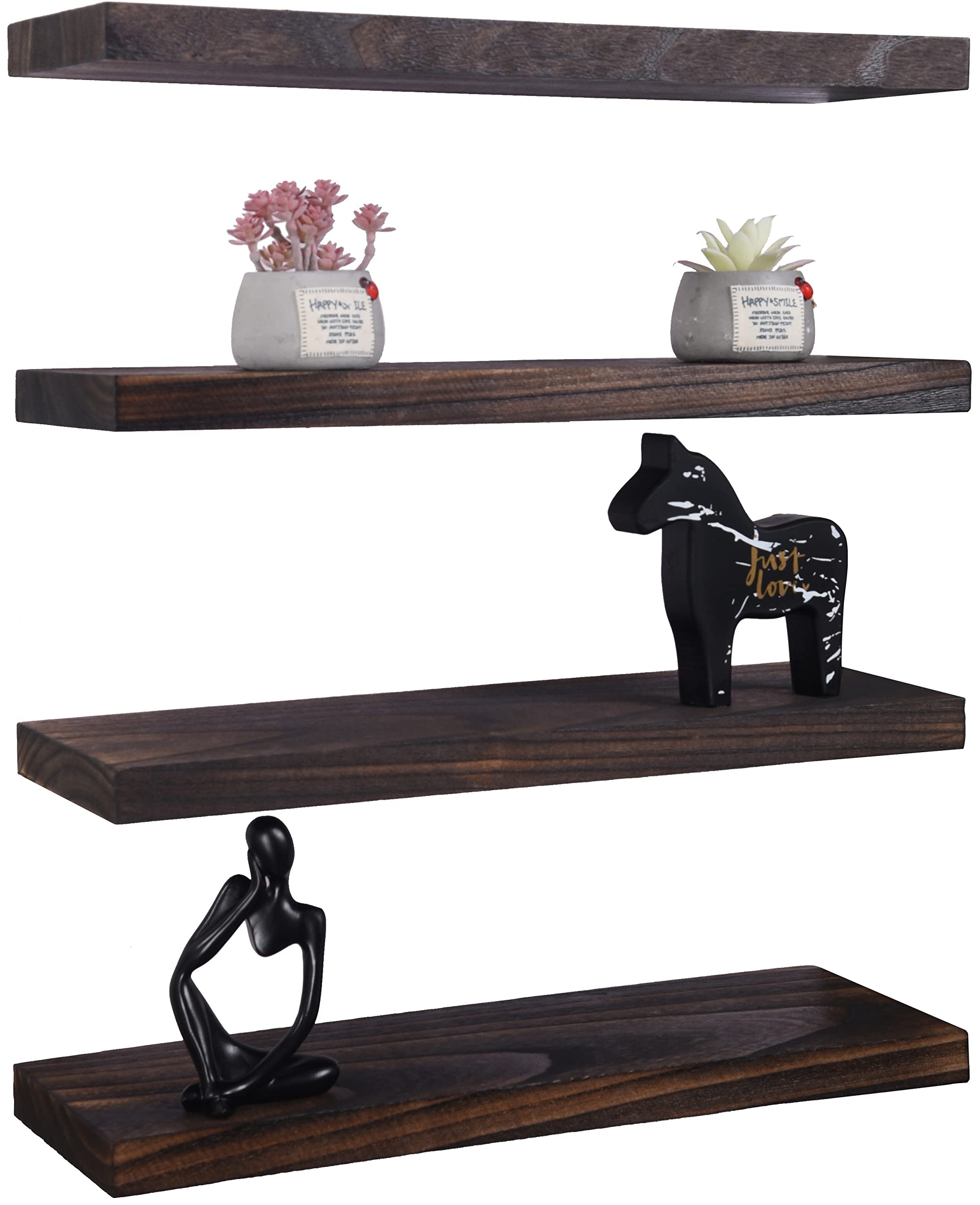 ZBOABRRI Farmhouse Floating Shelves for Wall Decor Wood Wall Shelves for Bedroom Living Room Kitchen Bathroom Set of 4 Brown