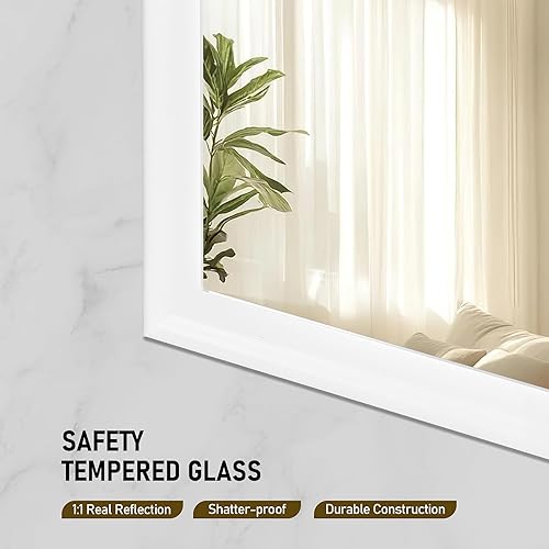 Vista 6 de CULER Espejo de pared de madera blanca para baño, espejos colgantes rectangulares de 20 x 16 pulgadas con marco de madera para sala de estar