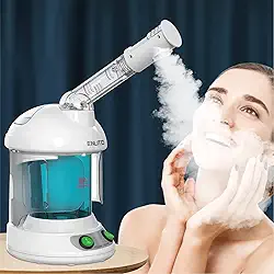 KINLITO Vaporizador Facial - Vaporizador de Ozônio com Braço Giratório de 360 ° - Tempo de Vapor de 40 Minutos - Umidificador - Desobstrui Os Poros - Cravos - Vaporizador Facial Portátil para Uso de Cuidados Pessoais Em Casa Ou Salão de Beleza, Branco
